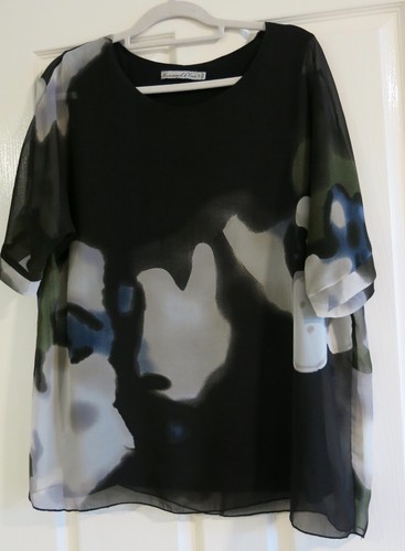 Hammock & Vine Blouse Chiffon Overlay Black Floral Work Casual Sz 14 Generous