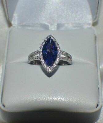 Blue Marquise Cut Cubic Zirconia Halo Party Wear Gift 925 Sterling Silver Ring