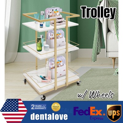 Utility Manicure Trolley Open Design Metal Storage Rolling Barber Cart w/ Wheels