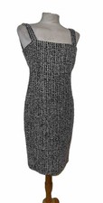 Chanel Dress 36 Silk Black White Grey Boucle Strap Runway Paris France Designer