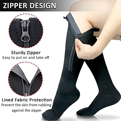 (3 Pairs) Zip-Up Compression Socks 20-30 MMHg GRADE Knee-High Unisex Leg Support - Picture 1 of 22