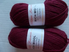 Filatura Lanarota Rich 100% wool yarn, burgundy red, lot of 2 (104 yds each)