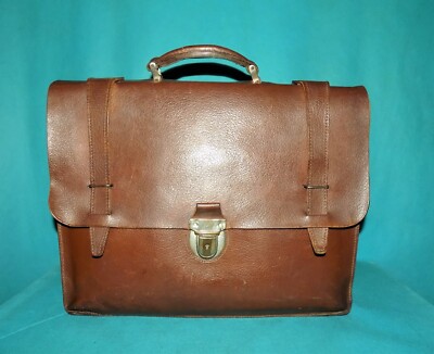 grand cartable serviette ancien LE VRAI FLEURON en cuir épais