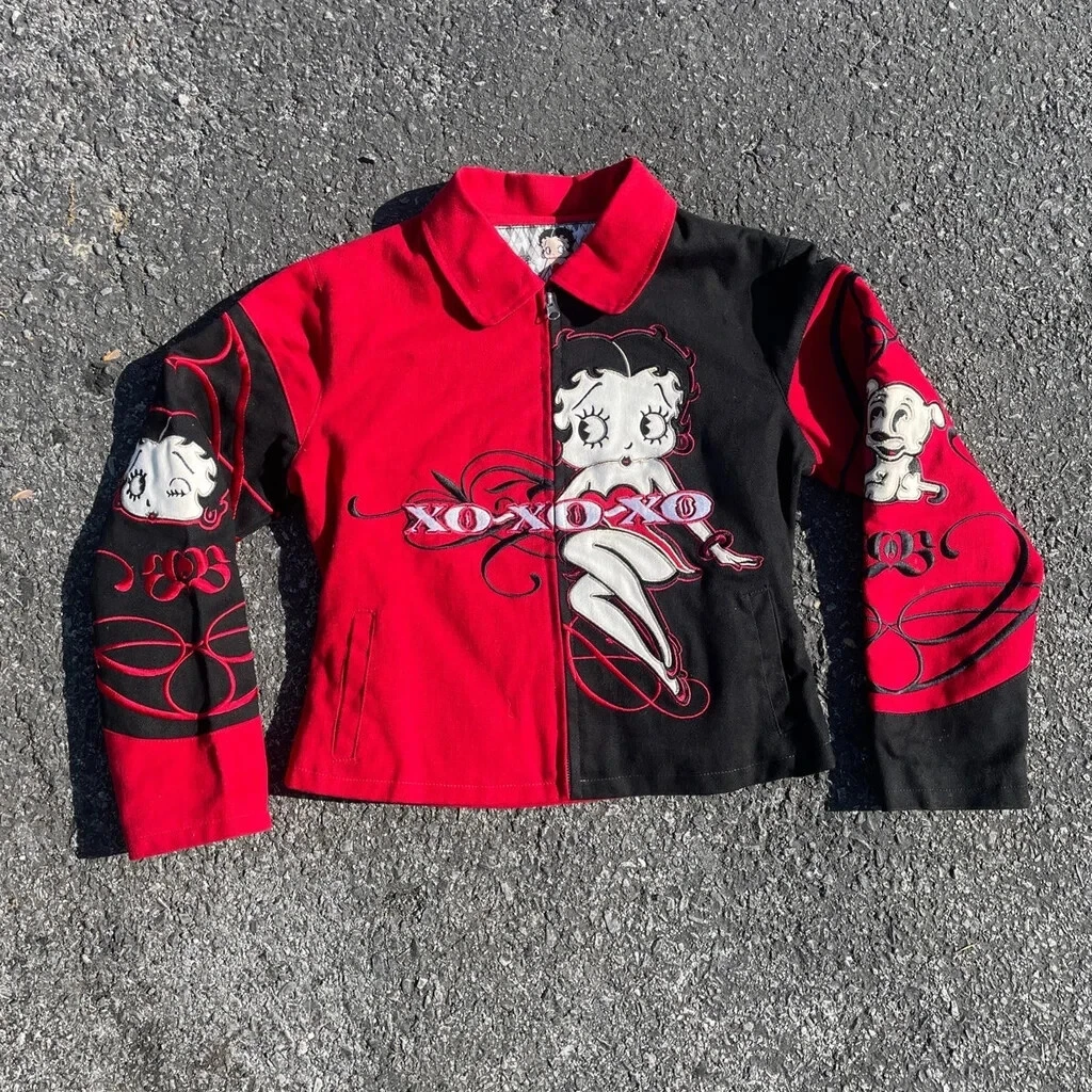 RARE BETTY BOOP NASCAR RACING JH DESIGN JACKET XOXO RED & BLACK