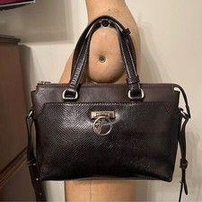 Versace Collection Embossed Brown Leather Two Handle Crossbody Bag Satchel