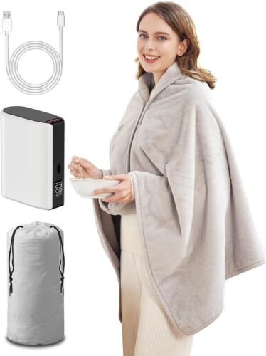 Cordless USB Heated Shawl Portable Electric Blanket Throw 3 Heating Levels
