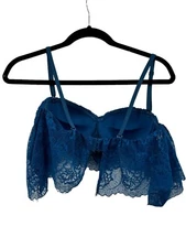 Women's Frederick's of Hollywood Sugar Fox Bra Lace Size M Sleeves Top Blue
