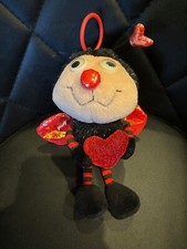 Russ Berrie 7" Larry the Ladybug w/Red Sparkly Heart  Shiny Wings, Nose - New