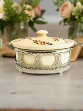 Royal Rochester Lusterware Fraunfelter Oval Casserole W/lid + Metal Holder 1301