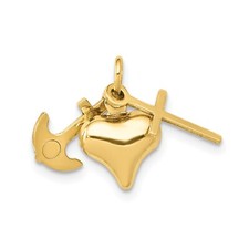 14k Jaune or Creux & Haut Poli Faith Hope & Charité Breloque