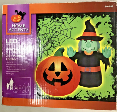 Halloween Home Accents 3.5 Ft Witch 2.6 ft Pumpkin Combo Airblown Inflatable NIB