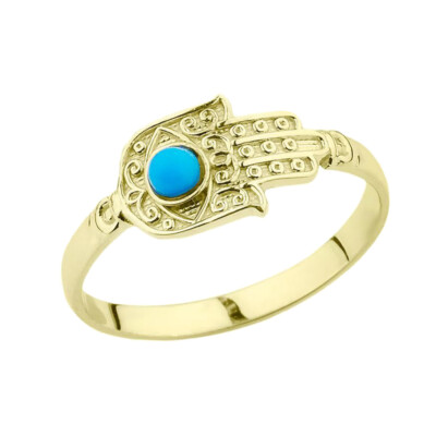 Gold Türkis Stein Hamsa Hand Ring (erhältlich in Gelb/Rosé/Weißgold)