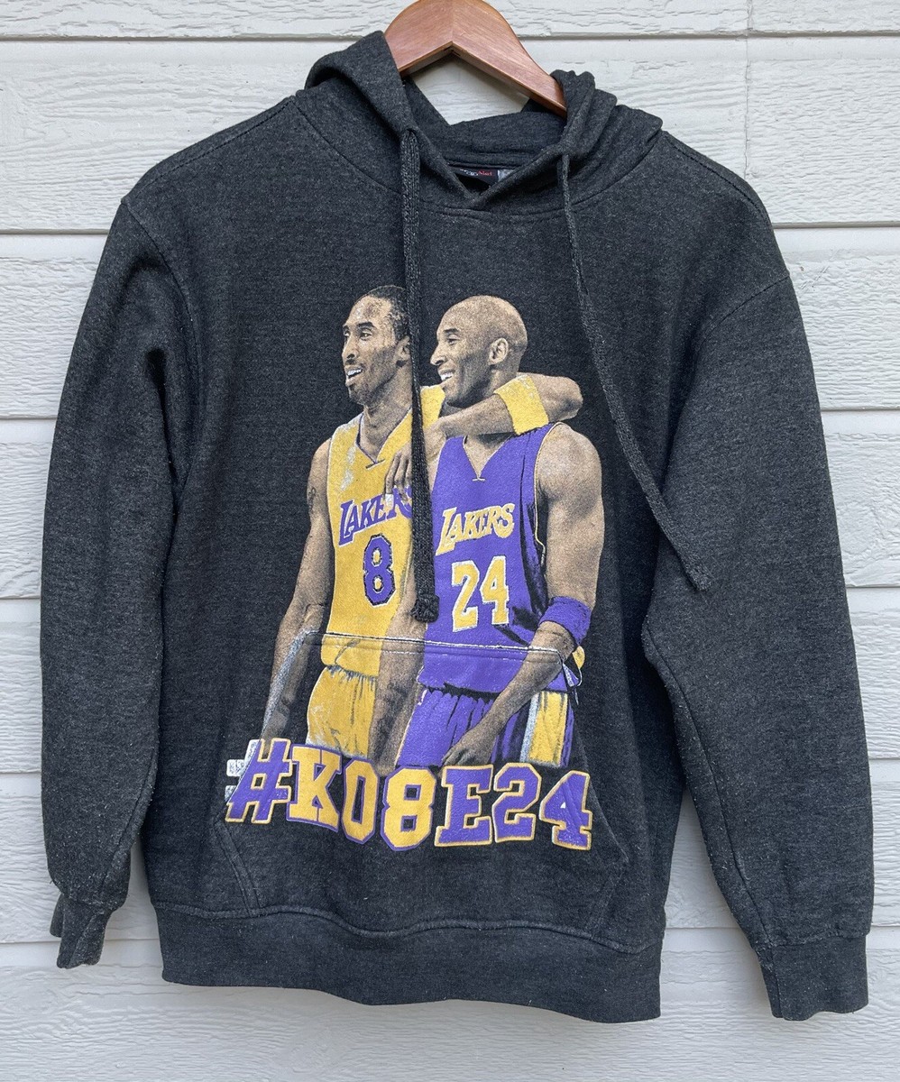 KOBE BRYANT LA LAKERS Then And Now Men’s SZ M GRAY SWEATSHIRT HOODIE Black  Mamba