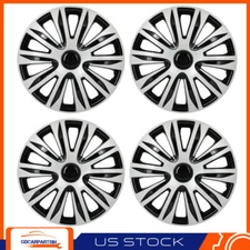 16" Set of 4 Universal Hub Caps Wheel Covers Snap-on For R16 Tires Black&Silver