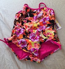 Breaking Waves Girls Palm Sketch One-Piece Swimsuit Size 12  17