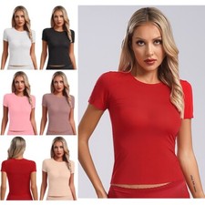 Womens Pullover Workout T-shirt Ultra-thin Tops Solid Color Daily Wear Sports