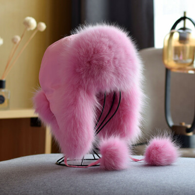 ピンクファーキャップ 2021 Women Men Real Fox/Raccoon Fur Hat Russian Ushanka Warm