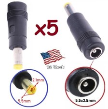 x5 DC Power 5.5x2.1mm Male Plug to 5.5x2.5mm Female Jack Adapter Connector E 