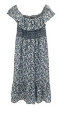 Zara Blue Floral Off Shoulder Maxi Dress Cottagecore Sz XL Smocked