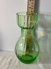 Unique shaped ribbed green glass vase 7 1/2”