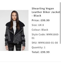 Maniere De Voir Shearling Veganleather Biker Jacket- Black Size 8