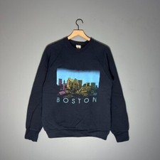 Vintage 90s Boston Massachusetts Faded Black City Crewneck Size Medium
