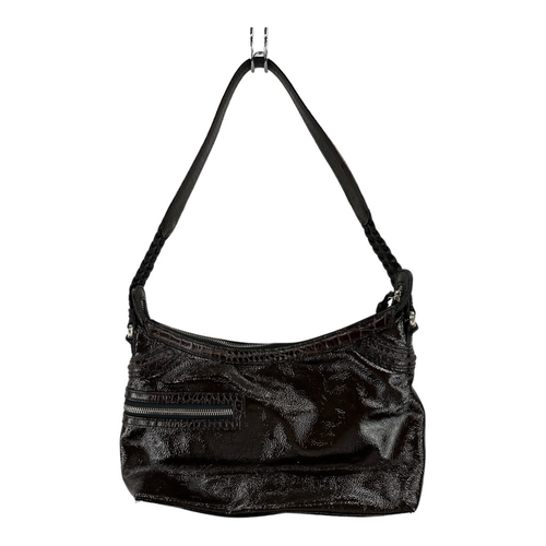Brighton Womens Shoulder Bag Brown Patent Leather Outer Pocket Braided Strap S - Picture 2 of 8