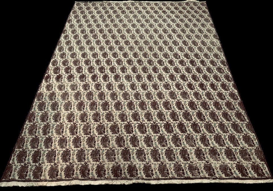 Alfombra de comedor antigua hecha a mano vintage de estado de ánimo marfil cachemir 8x10 Foto 3 de 4