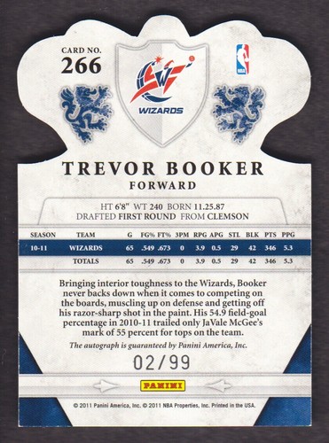 2011-12 Panini Preferred Basketball #266 Trevor Booker 02/99 AUTO - Picture 2 of 2