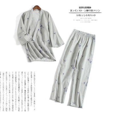 Pigiama Da Uomo In Lino, Kimono, Stile Giapponese, Camicia In Lino A Maniche Lunghe, Pantaloni Da Salotto, Pigiama Biologico, Abbigliamento Per La Casa In Tessuto Naturale, Set Kimono Grigio Da Uomo - Foto 8