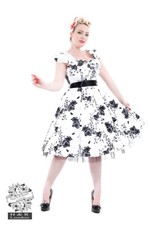 Hearts & Roses - 50's Imitation White Black Floral Tea Dress - 6690