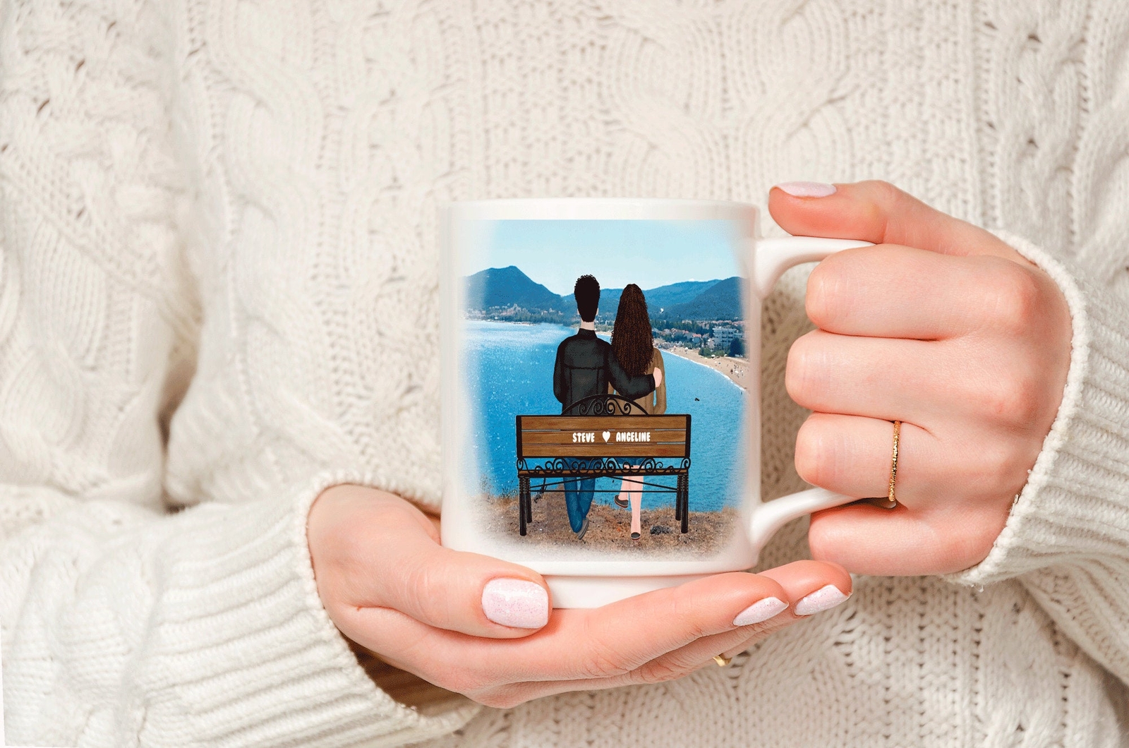 Custom Couples On Bench Mug Couples Mug Personalized Couples Mug Mug For