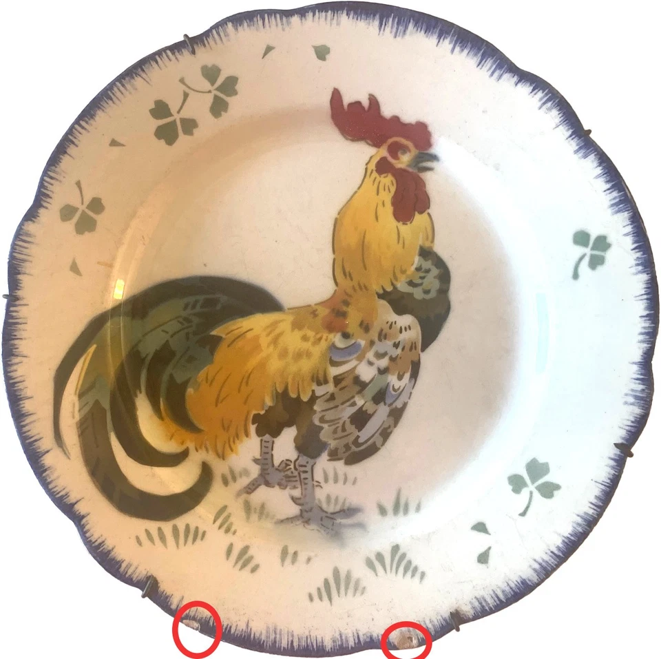 Assiette ancienne faïence décor coq Lunéville - Photo 1/2