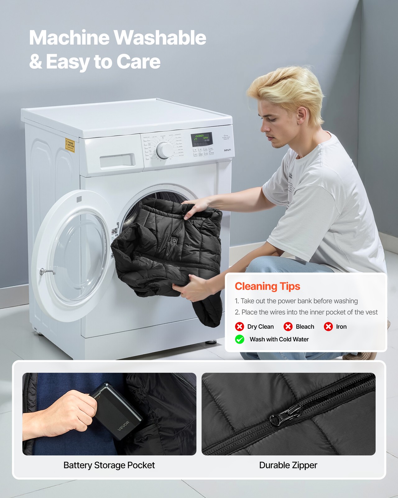 VEVOR Heated Vest for Men 8 Heating Zones with 16000 mAh Battery Pack Size L