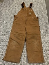 Carhartt R03 BRN Double Knee Duck Bib Quilt Lined Insulated Overalls USA 38x28