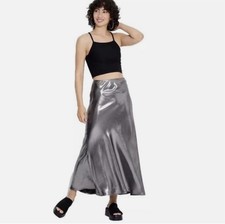 Wild Fable Metallic Shimmering Silver High Rise Maxi Skirt Size Large