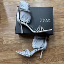 Badgley Mischka Logan Shoes Womens Size 11 White Satin Strappy Heel Sandals