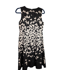 Talbots Women Butterflies Sleeveless Dress Pockets Sz 6 Black White