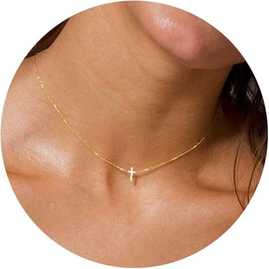 Cross Necklace for Women，Dainty Gold 14k Gold-Tiny