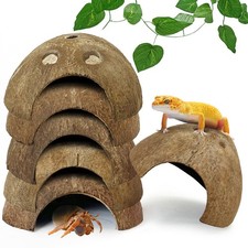 Hamiledyi 7 Pcs Reptile Hideouts Natural Coconut Shells Hut Leopard Brown