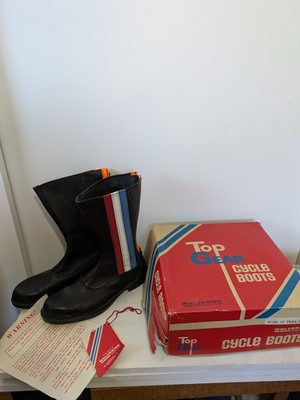 Vintage Ashman Top Gear Motorcycle Boots Scooter Vespa Striped Zip England LN