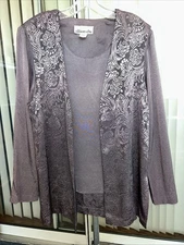 ALLISON-CHE Women’s Size 12 Dressy Long Sleeve Silver Top/Jacket EUC