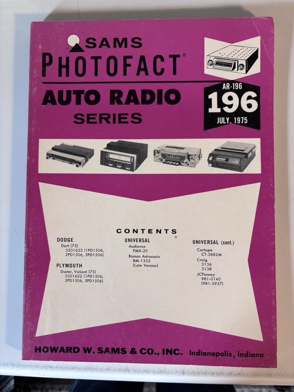 Sams Photofact Manuals Auto Radio Series AR-196