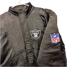 VTG 90's Apex One NFL LA Oakland Raiders Jacket Mens M Black Quilt Lined Nylon