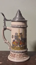 German Lidded Beer Stein Orig GERZ GERZIT 0.5 Knights Graphics 