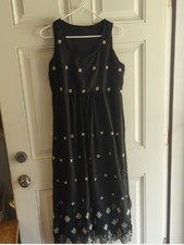 Jennifer Lauren Black Embroidered Maxi Dress L, Sleeveless, 100% Rayon