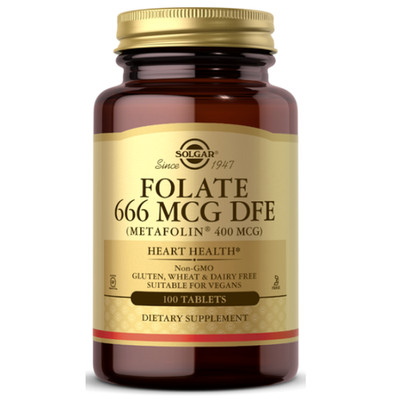 Folat 666 mcg DFE (Metafolin  400 mcg) 100 Tabletten Solgar