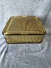 Federal Glass Amber Golden Yellow 8.5” Square Refrigerator Dish with Lid Ribbed
