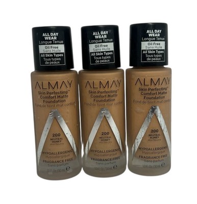 Lot of 3 ALMAY Skin Perfecting Comfort Matte Foundation 200  Neutral Honey1.0 fl