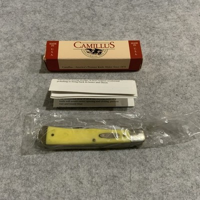 Vintage Camillus NY USA 717Y 2 Blade Trapper Yello Jaket Pocket Knife New In Box